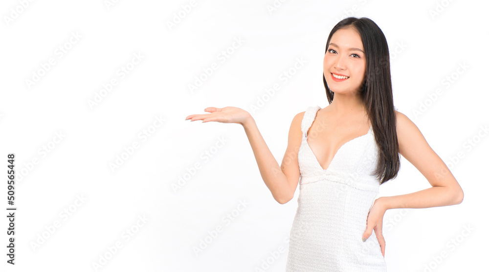 Portrait of young beautiful sexy asian woman wearing a white dress pose with empty space. Portrait of young beautiful sexy asian woman wearing a white dress pose with empty space.