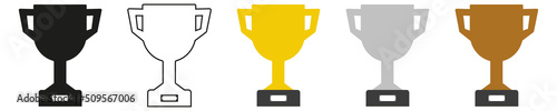 Trophy cup icons set of illustrations. Sports prize sign in flat style vector. Reward symbol. Vector graphics eps10