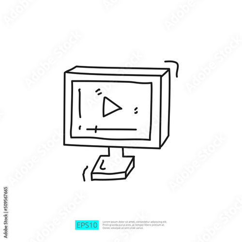 video player button on computer screen doodle icon