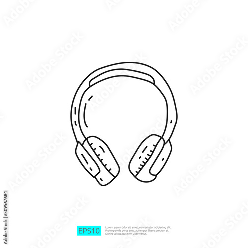 audio headset doodle line icon