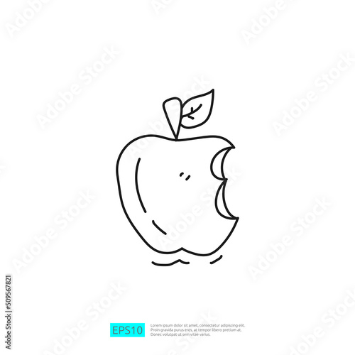 bitten apple doodle line icon