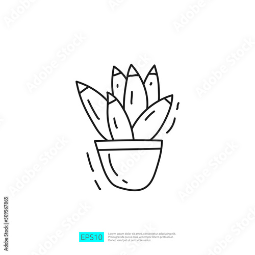 flower pot doodle line icon