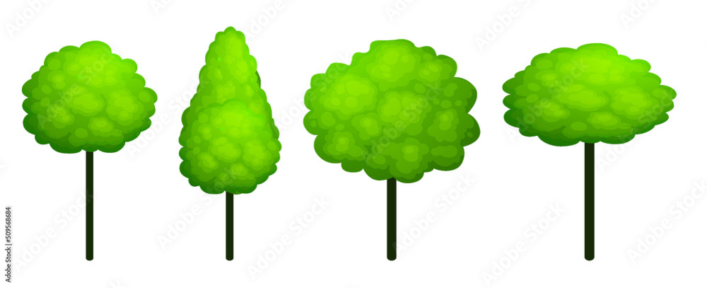 Set green vector Trees. Collection green icons.