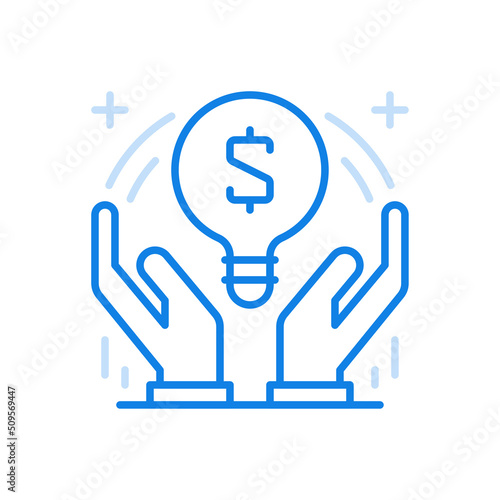 Creative financial idea vector line icon. Constructive marketing system of monetary development.