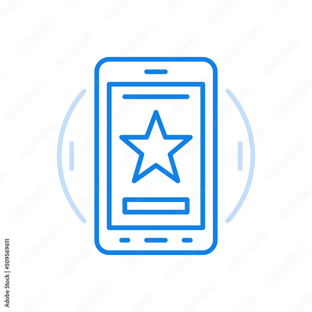 Web app rating vector line icon. Online voting for best service. Star on smartphone screen. Web app rating vector line icon. Online voting for best service. Star on smartphone screen.