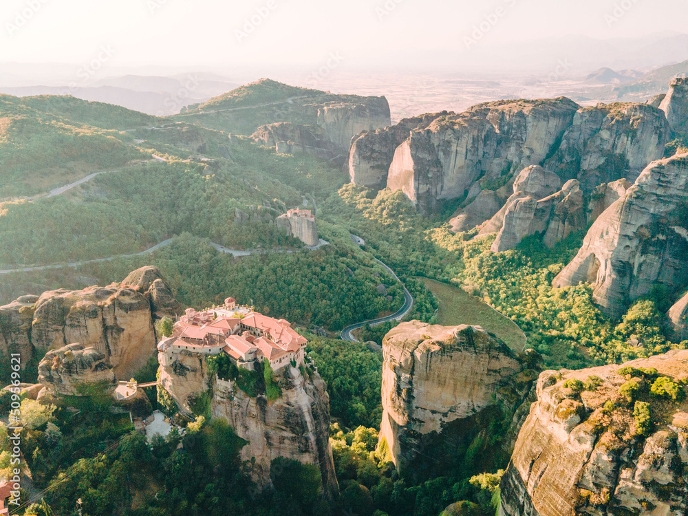 Obraz premium meteora monastery aerial view Thessaly mountains Greece
