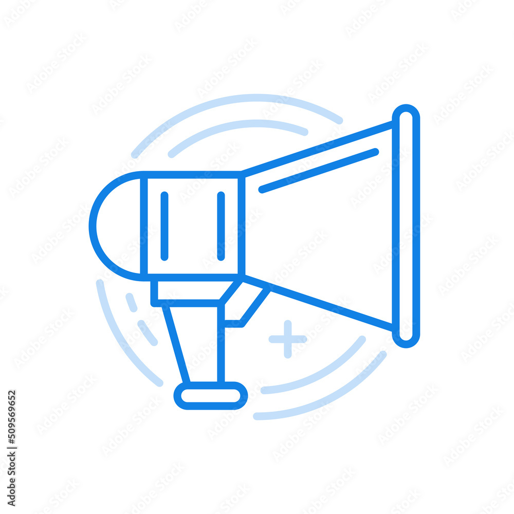 Megaphone symbol vector line icon. Announcements promotion advertising with public. Megaphone symbol vector line icon. Announcements promotion advertising with public.
