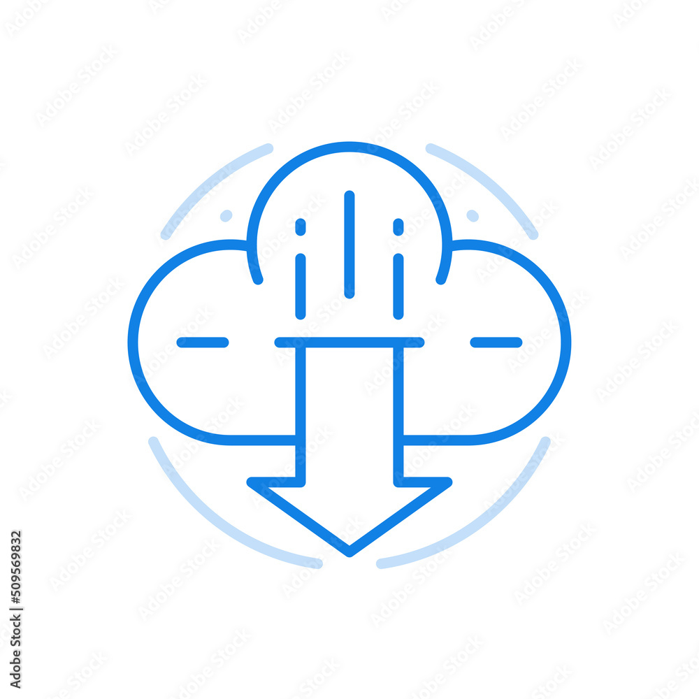 Download files from cloud service vector line icon. Online storage information for downloading sending data. Download files from cloud service vector line icon. Online storage information for downloading sending data.