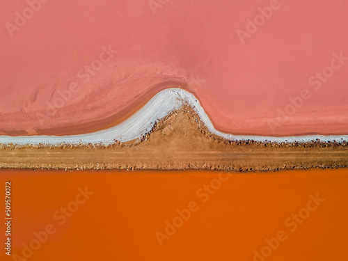 An aerial view of Hutt Lagoon near Port Gregory, Western Australia. Also known as the Pink Lake. photo