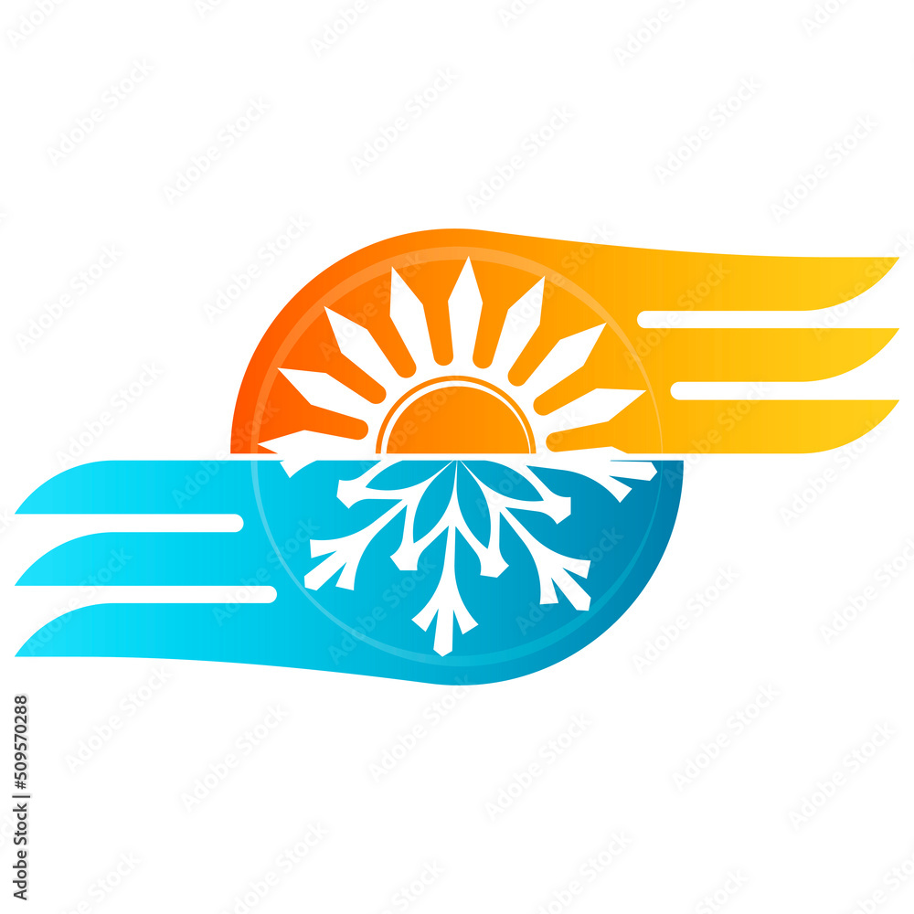 Heating and air conditioning in the house. Sun heat and snowflake cooling symbol Heating and air conditioning in the house. Sun heat and snowflake cooling symbol
