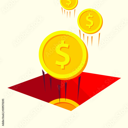 Vector illustration of finances falling into a pit of crisis