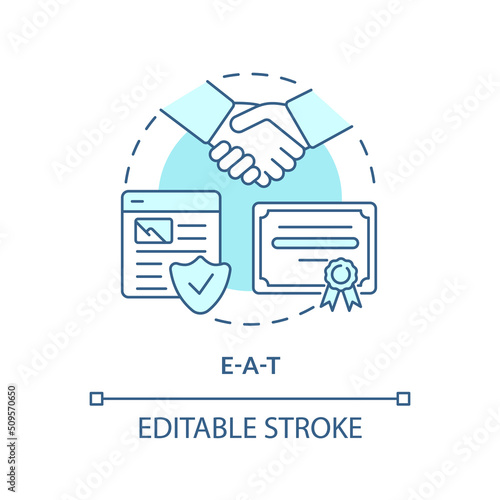 EAT turquoise concept icon. Expertise and authority. Search engine optimization abstract idea thin line illustration. Isolated outline drawing. Editable stroke. Arial, Myriad Pro-Bold fonts used