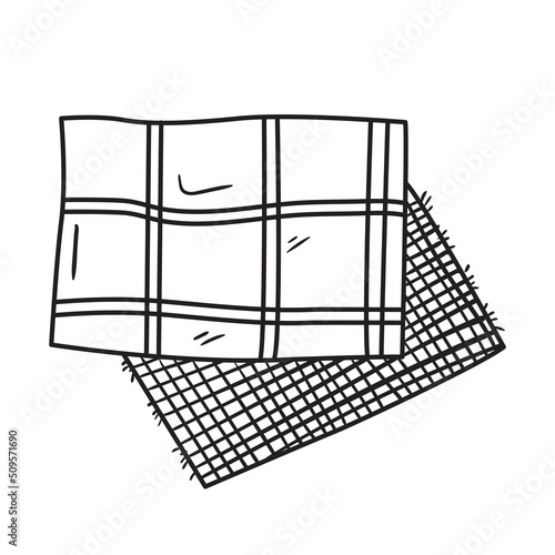 Outline doodle illustration of fabric pieces. Hand drawn sketch of textile samples. Studio and atelier element vector icon isolated on white background