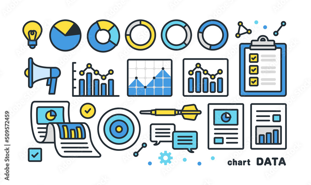 Fototapeta マーケティングをイメージしたグラフやデータのイラストセット Naklejamy Com
