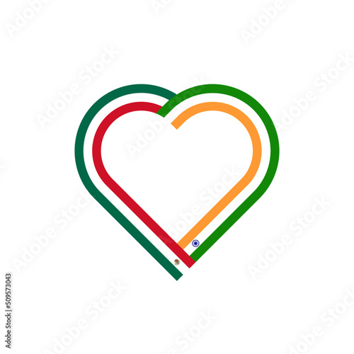 unity concept. heart ribbon icon of mexico and india flags. vector illustration isolated on white background