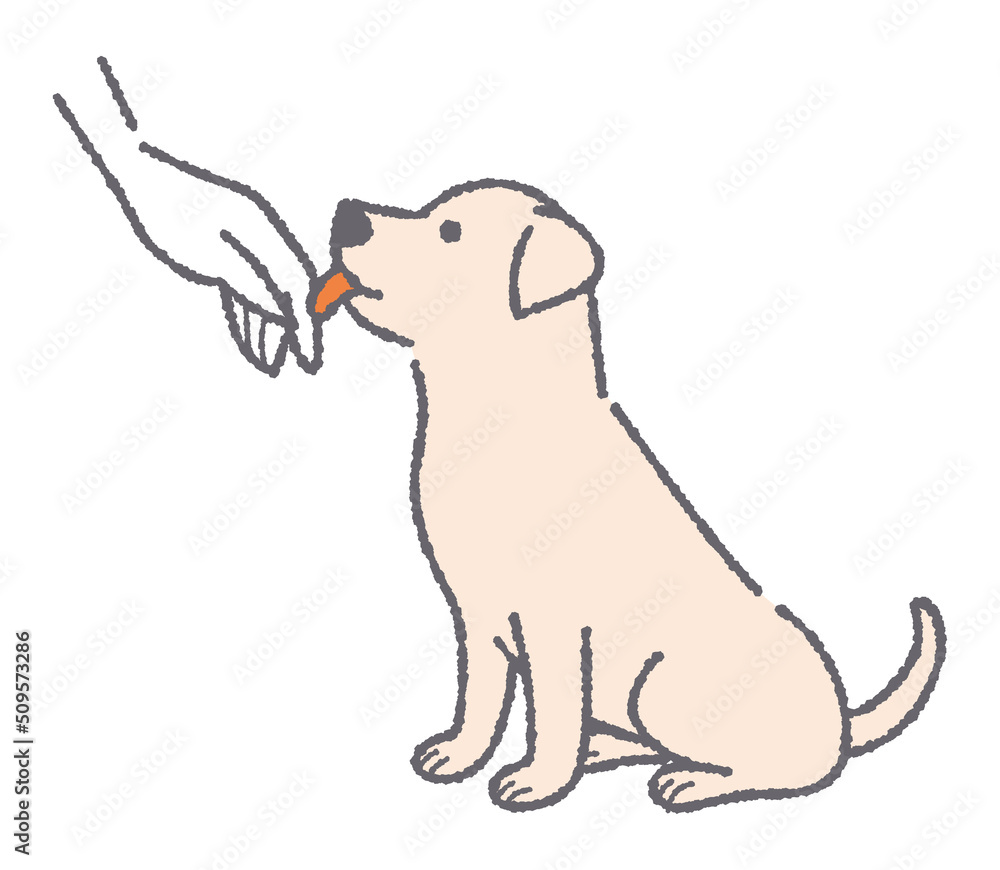 Obraz premium 手を舐める犬のイラスト