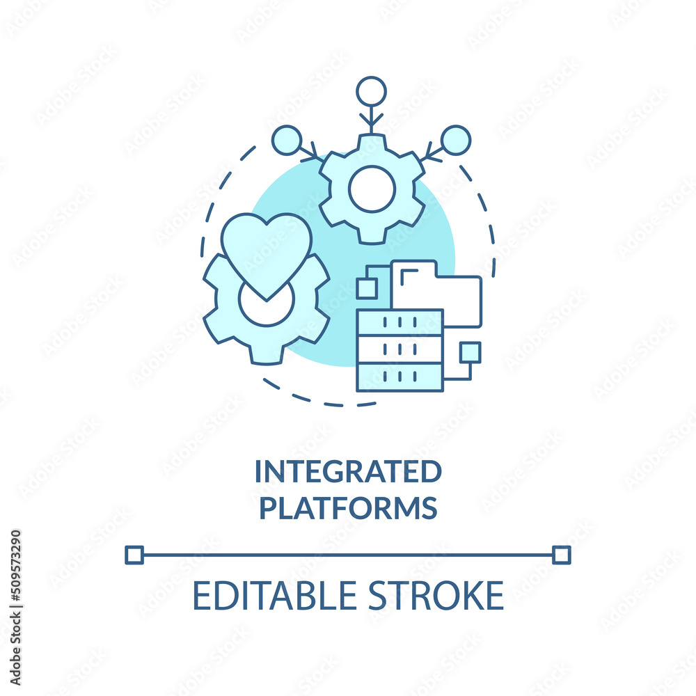 Integrated platforms turquoise concept icon. Preparing for next pandemic outbreaks abstract idea thin line illustration. Isolated outline drawing. Editable stroke. Arial, Myriad Pro-Bold fonts used