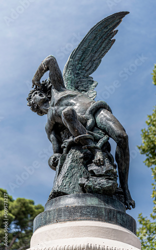 The Fountain of the Fallen Angel or Monument of the Fallen Angel is located in the Retiro Park in the town of Madrid (Spain)
