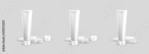 Set of realistic tube of cream. Packaging mockup template for cosmetic and medical products. Vector illustration