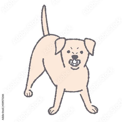 牙を見せて唸る犬のイラスト