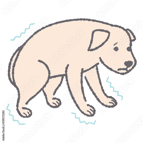 しっぽを巻いて震える犬のイラスト