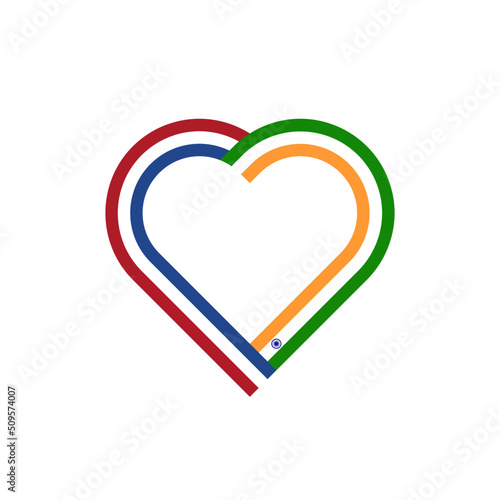 unity concept. heart ribbon icon of holland and india flags. vector illustration isolated on white background