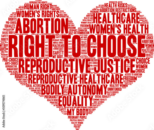 Right To Choose Word Cloud on a white background. 