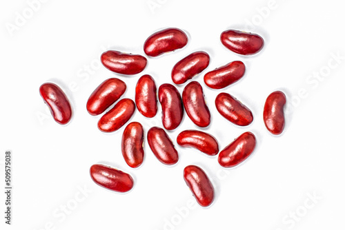 red beans isolated on the white background. Top view.