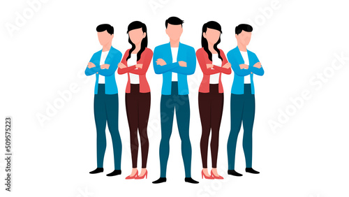teamwork business character illustration, five character in standing pose created on white background
