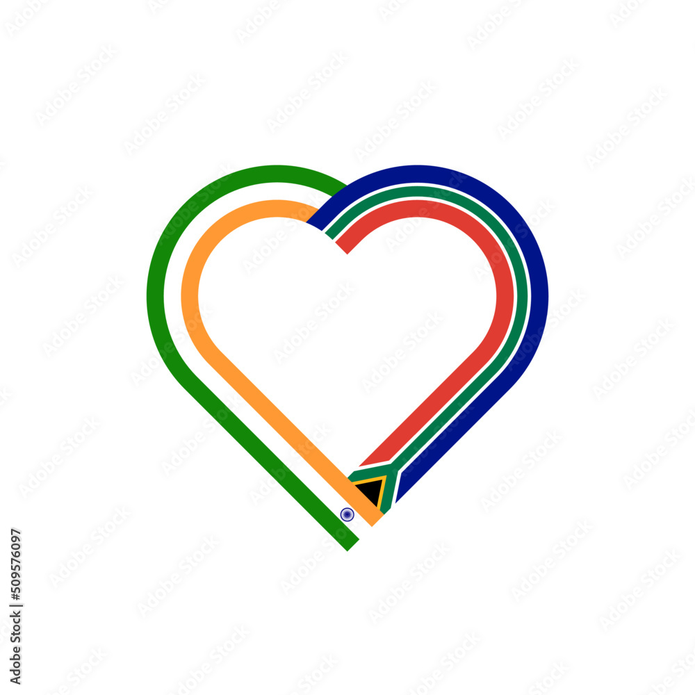 unity concept. heart ribbon icon of india and south africa flags. vector illustration isolated on white background