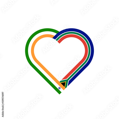 unity concept. heart ribbon icon of india and south africa flags. vector illustration isolated on white background