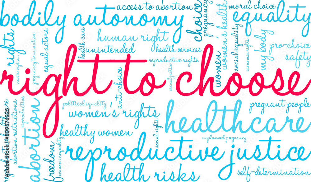 Right To Choose Word Cloud on a white background. 