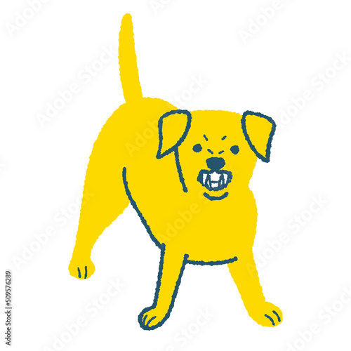 牙を見せて唸る犬のイラスト