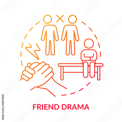 Friend drama red gradient concept icon. Teenage life problem abstract idea thin line illustration. Fight with friend. Friendship issues. Isolated outline drawing. Myriad Pro-Bold font used