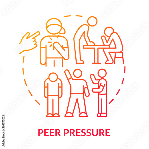 Peer pressure red gradient concept icon. Teenage life struggle abstract idea thin line illustration. Peer influence during adolescence. Isolated outline drawing. Myriad Pro-Bold font used