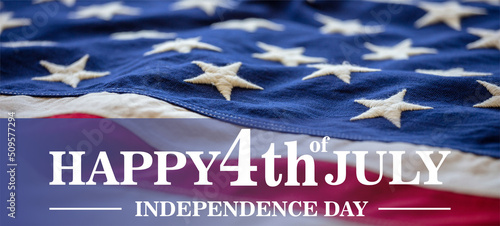 July fourth, HAPPY 4th of JULY, text on USA flag. US America National Holiday celebration