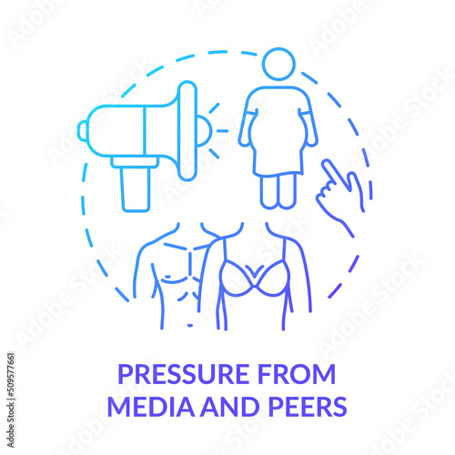 Pressure from media and peers blue gradient concept icon. Negative teenage body image abstract idea thin line illustration. Mental health. Isolated outline drawing. Myriad Pro-Bold font used