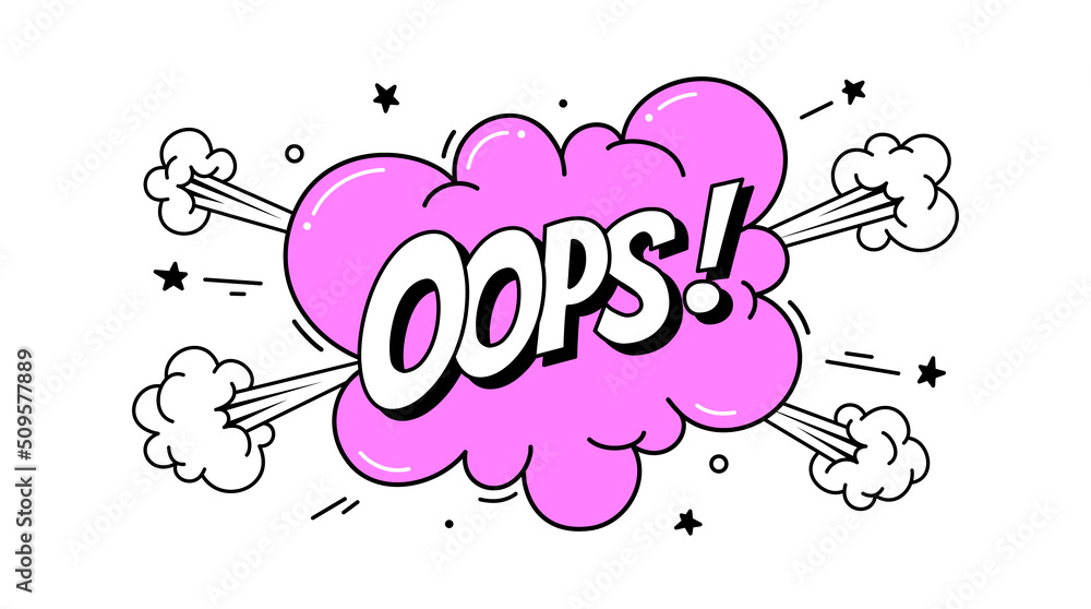 Speech Bubble Oops. Banner, speech bubble, poster and sticker concept, expression funny style with text Oops. Explosion design, speech bubble, message oops for banner, poster, web. Vector Illustration