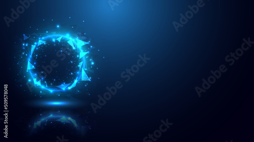 Virtual reality barrier innovation. Futuristic hexagon interface. Power energy of circular hexagon element. Placeholder, landing page and UI for web. Glowing swirl universe trail cosmic