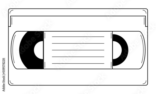 Hand drawn videotape for a video recorder. Device for recording and playing videos of the 80s, 90s. Doodle style. Sketch. Vector illustration