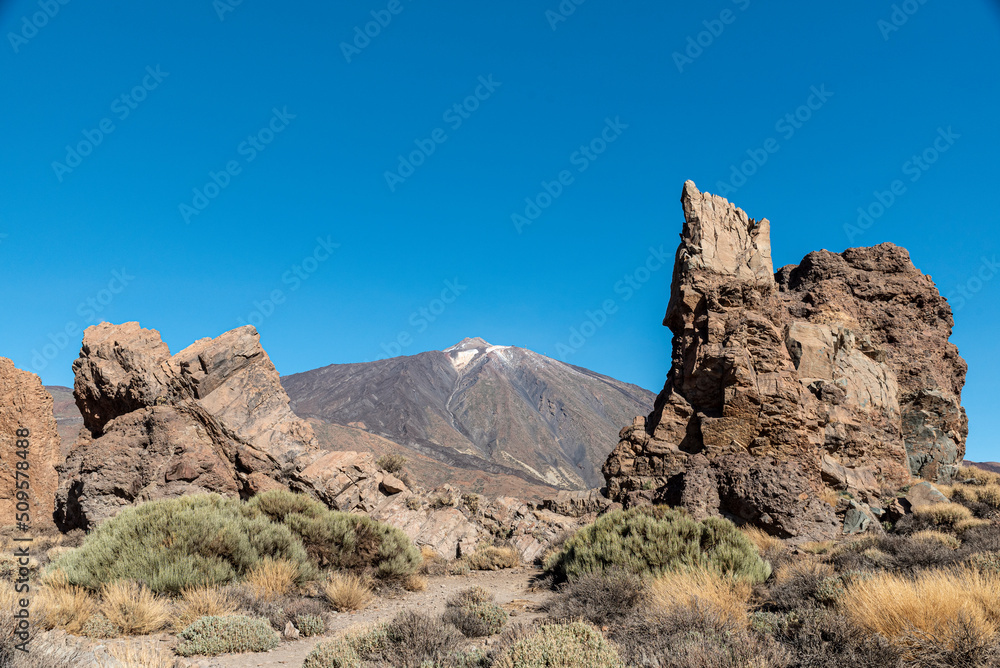 The rock formations of Los Roques de Garcia in Tenerife during a sunny and clear summer day