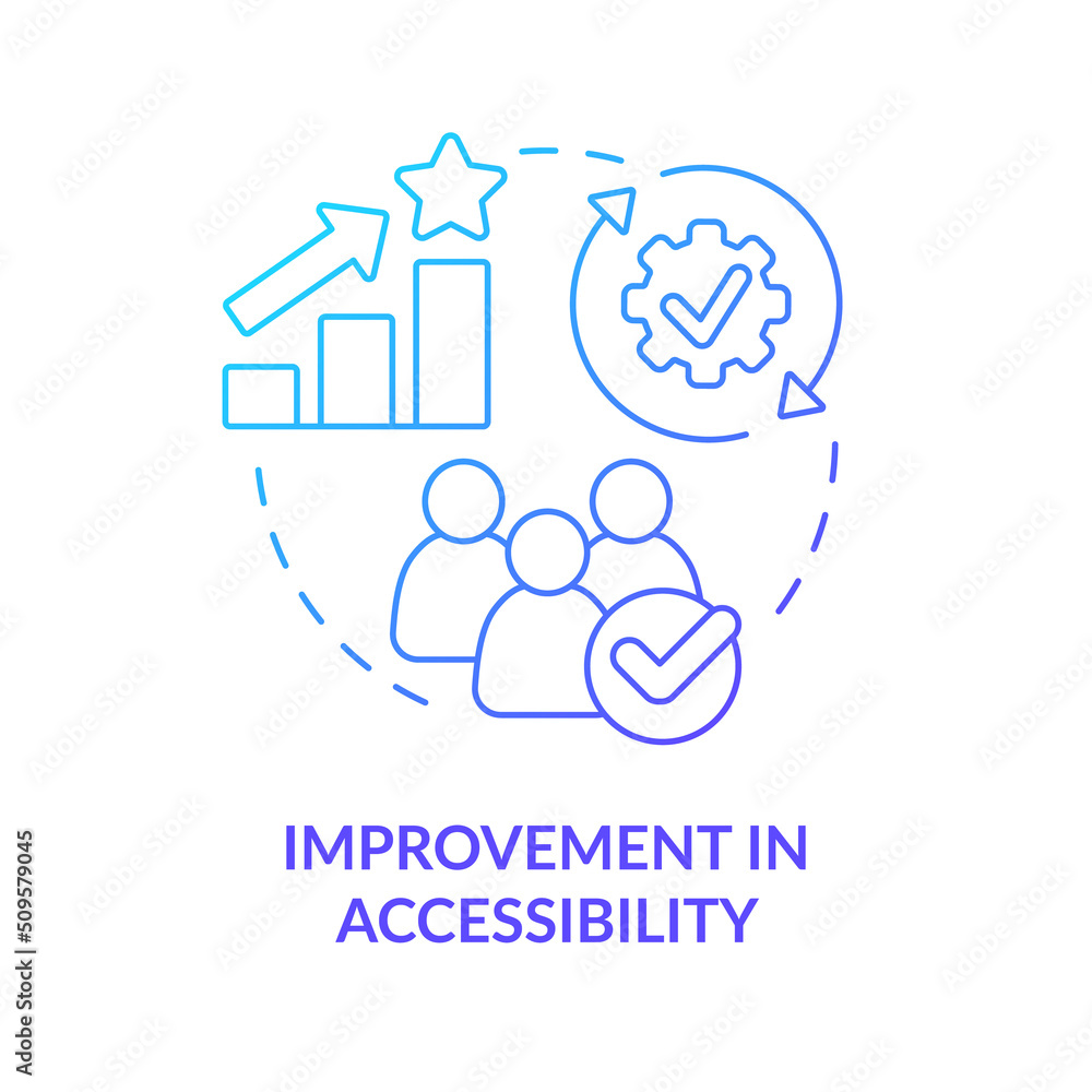 Improvement in accessibility blue gradient concept icon. Urban transport. Mobility as service value abstract idea thin line illustration. Isolated outline drawing. Myriad Pro-Bold font used