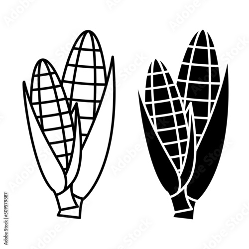 Corn cobs icons. Corn in outline and glyph style