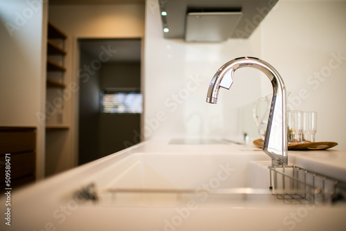 キッチン　水洗い　台所 Fototapet