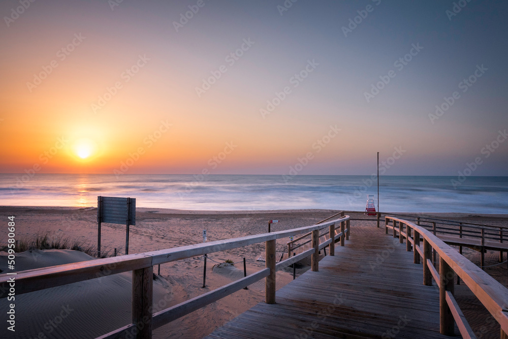 Summer sunrise on the beach of Guardamar del Segura, Alicante.
