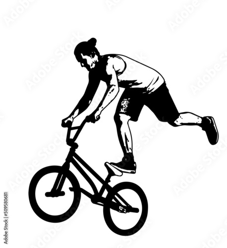 bmx bicyclist performing stunt tricks - sketch vector artwork