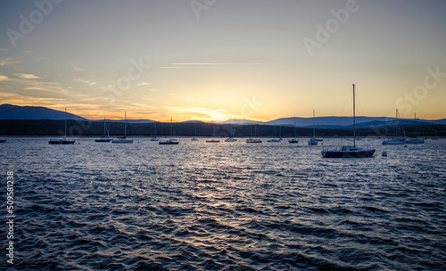 Summer night falls over the marina and the waters of the Atazar reservoir  Cervera de Buitrago  Madrid