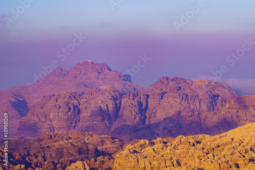 Sunrise view towards Jabal Harun Near Petra photo