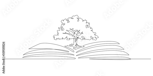 One line drawing of knowledge tree of book for creativity conceptual. Continuous line art vector illustration
