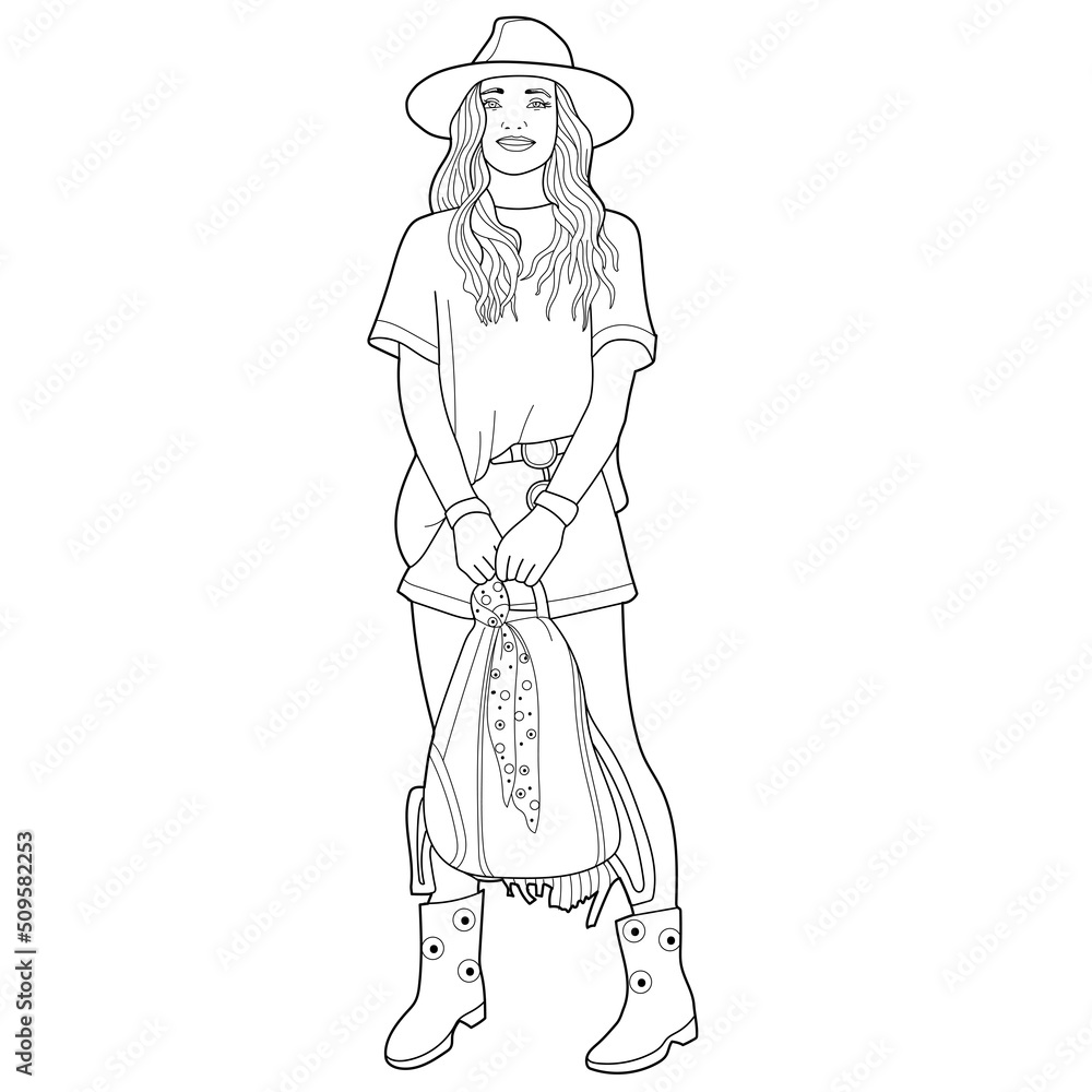 Fashion Coloring Pages for girls .Trendy coloring pages 2022 Stock